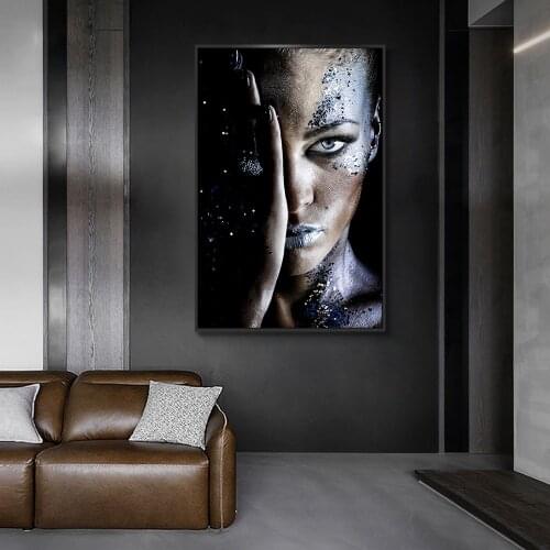 African Art Black and Gold Woman Oil Painting on Canvas Sexy Woman Portrait Graffiti Art Posters Print Scandinavian Wall Art Pic
