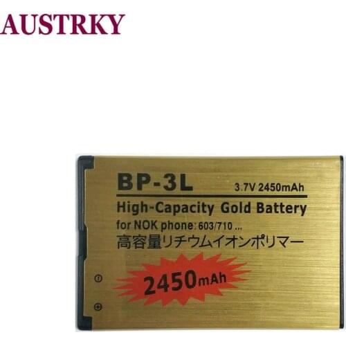 New 2450mAh BP-3L Golden Replacement Rechargable Battery For Nokia 603 701 ASHA 303 Lumia 710 610 505 510 610C 3030 900