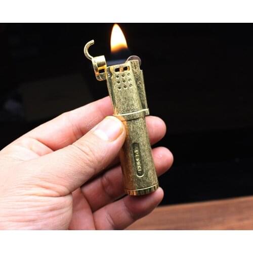 Retro Torch Gasoline Lighter Grinding Wheel Flint Brass Kerosene Oil Pipe Lighter Free Fire Cigarette Windproof Gadgets For Men
