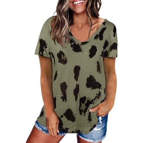 Women Blouse Lady Top Cotton Blend V Neck Printed Loose Short Sleeve Lady Shirt V Neck Printed Short Sleeve Female Blouse 2XL