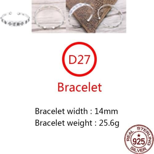 D27 S925 sterling silver bracelet personality retro simple punk hip-hop style cross letter fashion opening shape birthday gift