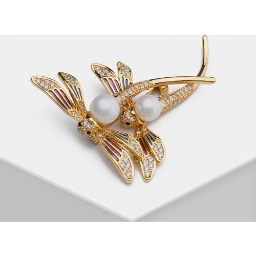 F20 AMORITA Design Dragonfly Pearl brooch