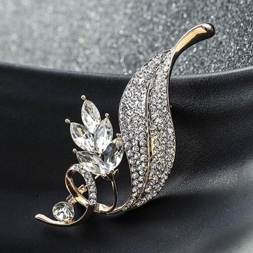 Leaf Brooches Alloy Jewelry Accessories Rhinestone Pin And Brooch Fashion Party Decoration Clothing Pins
