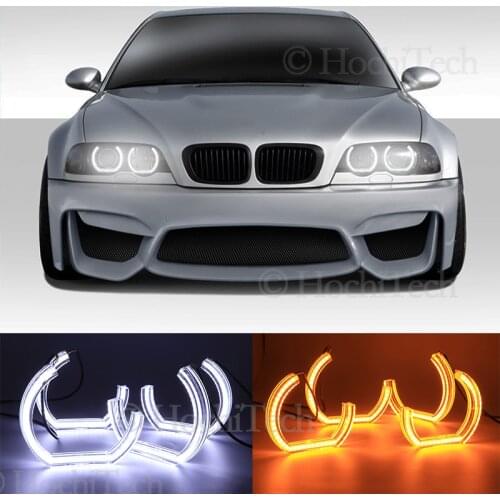 For BMW E46 325i 325xi 330i 330xi with HID headlights 1999-2005 Crystal DTM Style LED Angel Eyes Light White and Yellow Turn