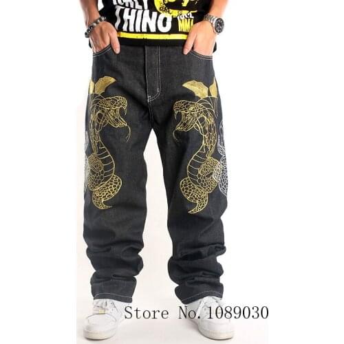 Snake Printed Jeans New 2021 Loose Hip Hop Jeans Homme Python Embroidery Hip-hop Denim Harem Pants Overalls Men Straight Jeans