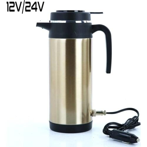 12V 24V Electric Heating Kettle Car Vacuum Double Wall Stainless Steel Boil Hot Water Flasks Bottle Travel Heater Warmer Thermos