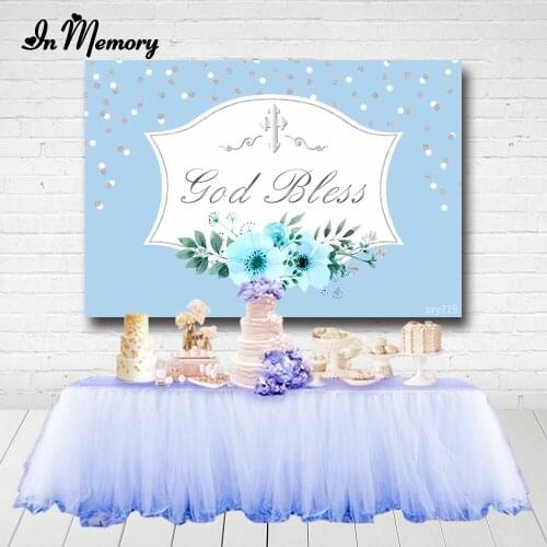 InMemory Light Blue Boys baptism Backdrops For Photocall God Bless Cross Baby Shower Kids Birthday Party Photography Backgrounds