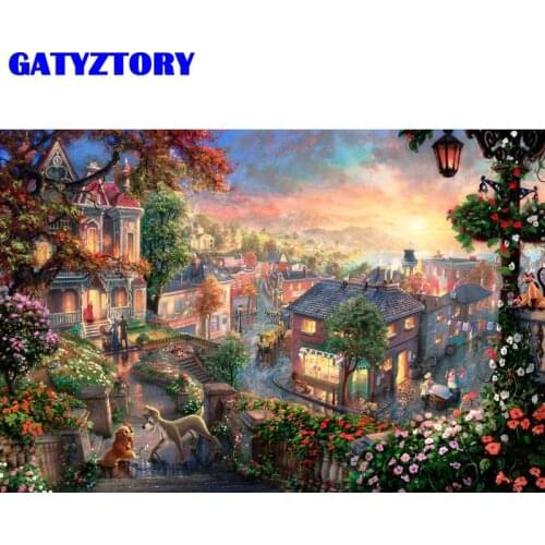 GATYZTORY Picture By Numbers Small-Town Acrylic Drawing Canvas Wall Art Oil Painting By Number Flower DIY Home Decoration Gift