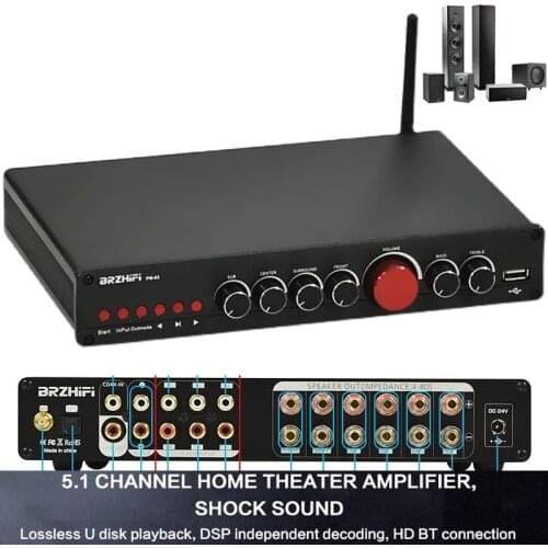 HiFi Power Home Theater Bluetooth Amplifier Audio 5.1 Surround Sound TPA3116d2 100W+50W*5 Tone Adjust DSP Separation Frequency