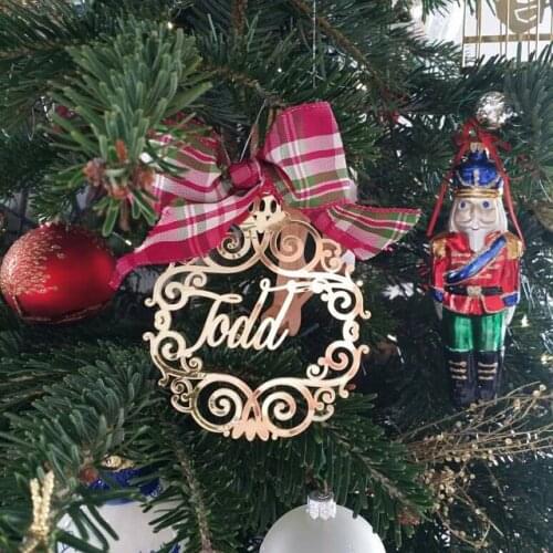 Customized Different Names Ornament Christmas Hanging Mirror Gold Sliver Tags Personalized Bauble Gift Xmas Decoration