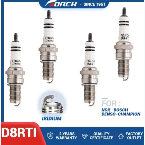 4pcs Iridium Spark Candles Original TORCH D8RTI Compatible with Motorcycle ATV UTV Scooter Dirt Bike Go Kart Ignition System