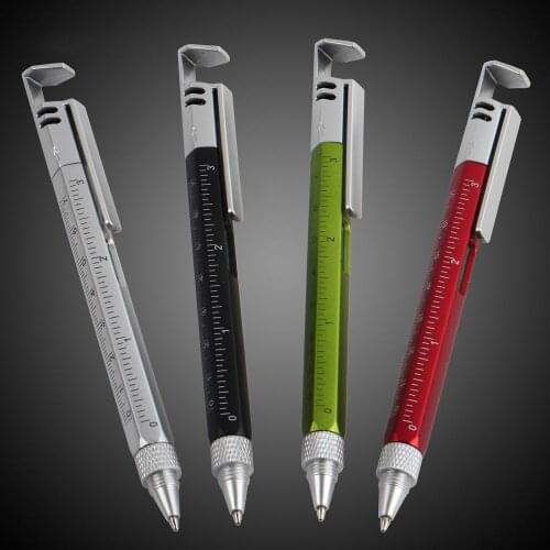 4 Color Novel Multifunctional Ballpoint Pen Screwdriver Ruler Level Stand Holder Tool School Worker Office Supplie Stationery