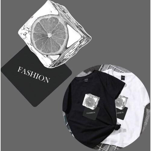 Trend Fashion Ice Block Orange Pattern Printing Stickers On Clothes T-Shirt Appliques Fashion Heat Transfer Patches Accessories