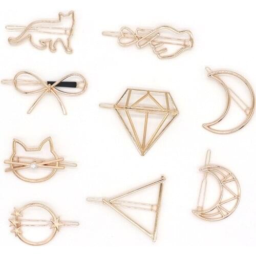 Fashion Geometric Alloy Hairpins Gold Hair Clips For Women Triangle Moon Circle Hairgrip Metal Barrette Girls Hair Accessories