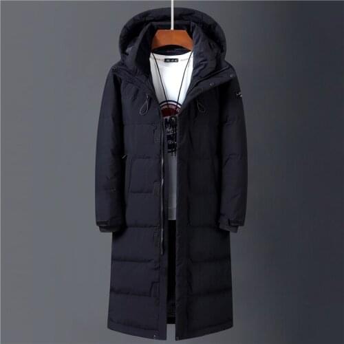 2021 Winter New Fashion High Quality Long Thicken Warm Down Coat Loose Black Overcoat Parkas White Duck Down Jacket Men Hooded