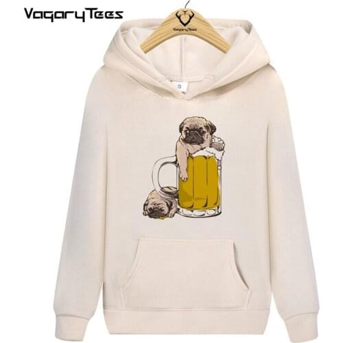 Beer Pugs Print men Hip Hop Streetwear Hoodie Drunk pug cartoon printed funny tops casual hipster cool for men