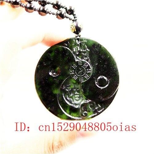 Natural Black Green Chinese Jade Tai Chi Gossip Pendant Beads Necklace Charm Jewelry Obsidian Carved Amulet Gifts for Men Her