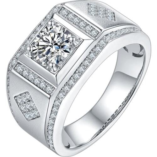 Y&L 925 Sterling Silver Moissanite Ring For Men Wedding 1.0ct Round Center And Channel Round Moissanite Mens Ring