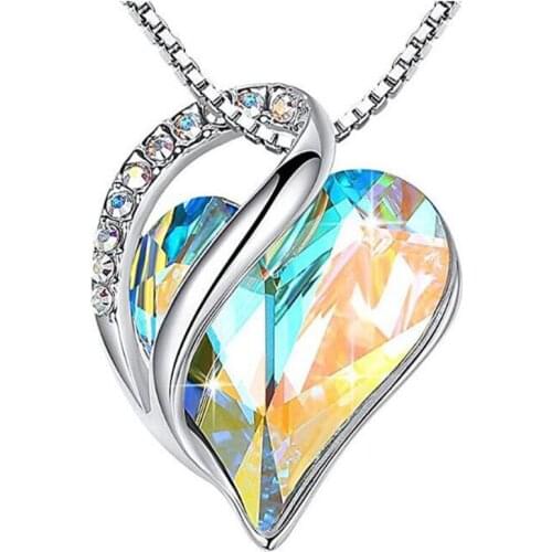 Love Heart Pendant Necklace with Crystal Rhinestones Eternal Love Jewellry Gift for Girls Mother Daughter 12 Birthstone #KL30DI4