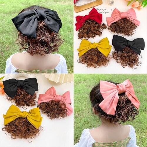 Wig Curly Hair Spring Hairpins Hairclip for Girls Children Cute Fake Bow Hair Pin Hair Clip Baby Kids Hair Pins Hair Accessories