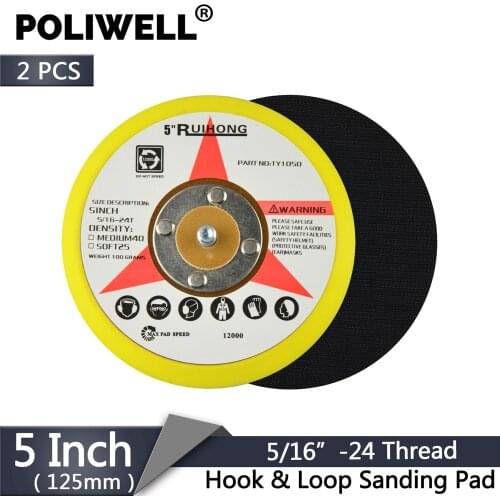 POLIWELL 2PCS 5 Inch 125mm 5/16"-24 Thread Male Sanding Pad Hook & Loop Backing Plate for DA Polishers Power Tools Parts