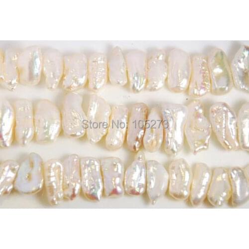 Full 15 Inch Strand:Freshwater Biwa Peals,Small Size,15mmx7mm to 19mmx9mm,Grade AA,Natural White Color Jewelry