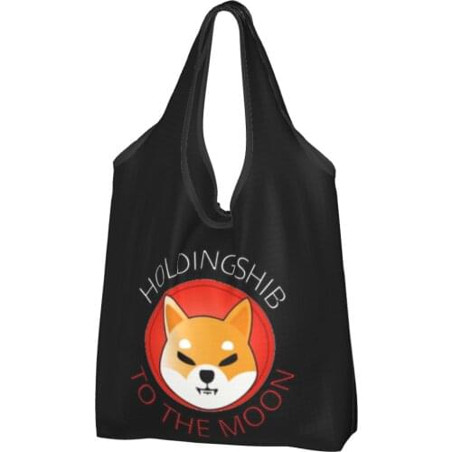 Shib Coin Holding Shiba Inu Crypto To The Moon Canvas Bag Women Cheap Bag Cool Ins Shipping Bag