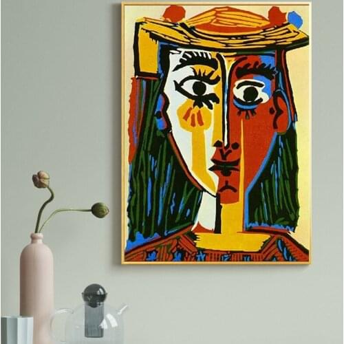 Modern Art Famous Picasso Mujer Con Sombrero Oil Canvas Painting Posters and Prints Wall Art Pictures for Living Room No Frame