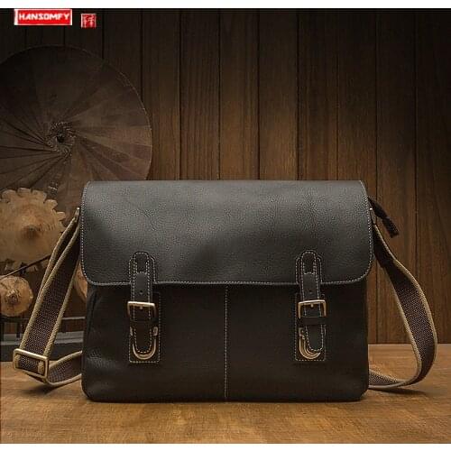 Handmade leather Men simple shoulder messenger bag large-capacity imported cowhide travel bags wild trend