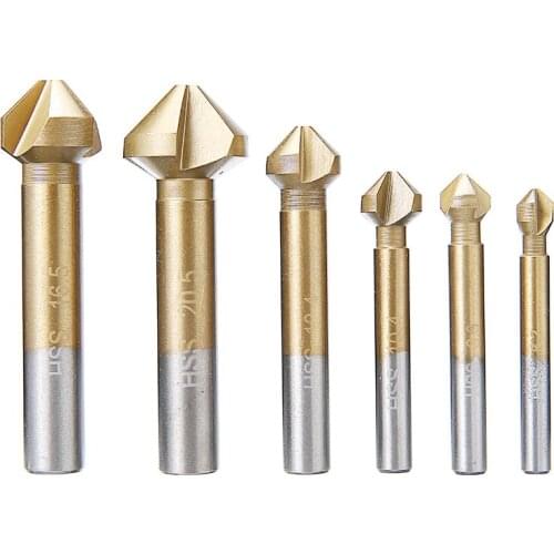 6pcs Conical Countersink Bits HSS Chamfer Drill Bits 6.3-20.5mm 3 Flutes Countersink Drill Bit Titanium Coated Chamfer Cutter