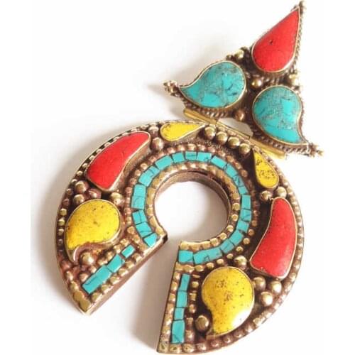 TBP020 Original Tibetan Jewelry Copper Inlaid Colorful Stone Arrouw Pendants from Nepal