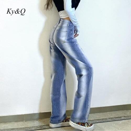 Woman Jeans High Waist Wide Leg Denim Clothing Gradients Blue Streetwear Vintage Quality 2020 Fashion Harajuku Straight Pants