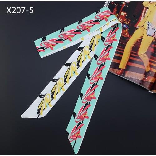 120cm*5cm Twill Silk Small Long Woman Scarf Flower Leaves Printed Fashion Headband Bag Ribbon For Ladie Tie Free Shipping