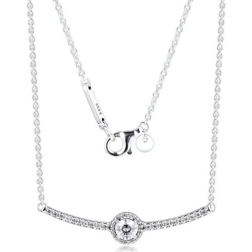 Clear CZ Round Sparkling Pendant Necklace 925 Sterling Silver Jewelry Choker Necklaces for Women Silver Chain Collier Female NEW