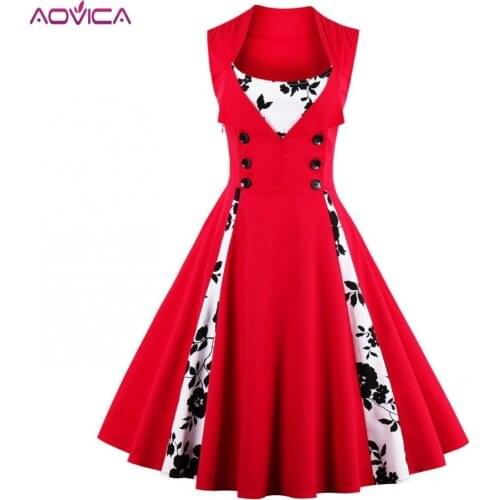 Aovica Women Robe Pin Up Dress Retro 2018 Vintage 50s 60s Rockabilly Print Swing Summer female Dresses Elegant Tunic Vestidos
