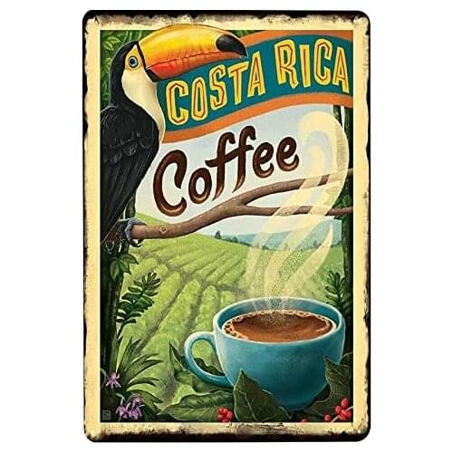 ZMKDLL Costa Rica Coffee Plaque Metal Sign Eiffel Tower Poster Cafe Kitchen Pub Decor Coffee Corner Restaurant Outdoor Indoor
