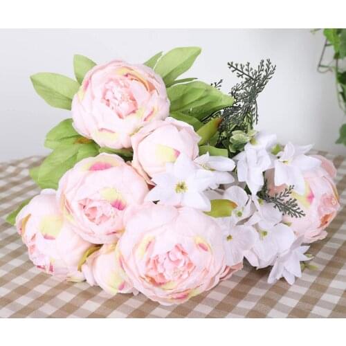 1 Bouquet 13 Heads Springs Flowers Artificial Silk Peony Bouquets Wedding Party Home Garden Decoration Vintage Party Decor
