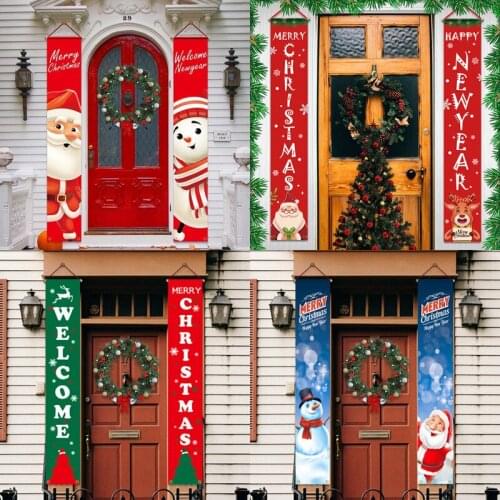 1pairt Cartoon Santa Claus Merry Christmas Couplet Curtain Door Hanging Ornament New Year Party Decor Door Curtain Window Banner