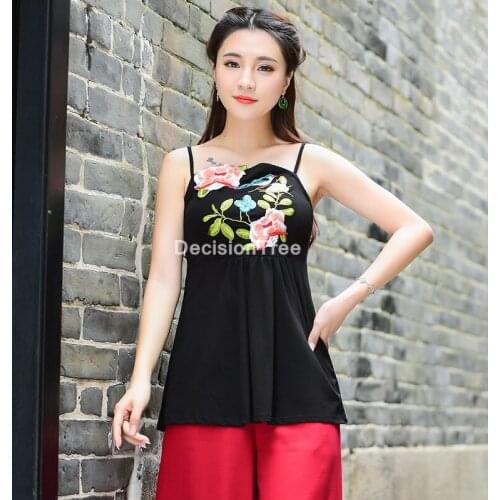 2021 chinese camisoles tangsuit tank tops flower print crop top sexy womens sleeveless fit tank top sleeveless vest hanfu shirt