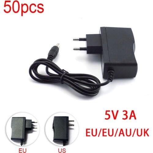 50pcs AC to DC 5V 3A 3000mA Power Adapter EU US UK AU supply Converter adapter 5.5mm x 2.5mm for LED Strip light CCTV Camera