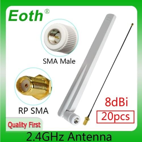 10pcs wholesale 2.4GHz Antenna 8dBi SMA male connector WIFI antenna IOT 2.4 ghz antena IPX RP-SMA Male Extension Pigtail Cable