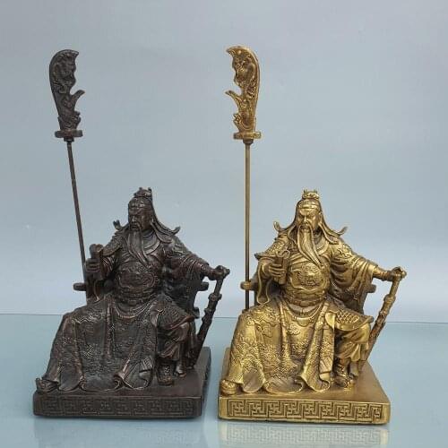 8" Chinese Seikos Bronze Guan Gong Buddha Statue Sitting on a tiger head seat Zhao Cai Guan Gong Incarnation of Loyalty