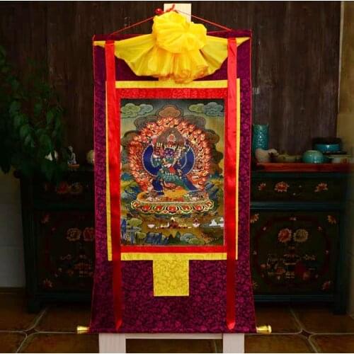 Wholesale Buddhist supplies 87CM Buddhism HOME Town house ART silk Supreme Yamantaka Vade King Kong buddha Thangka painting