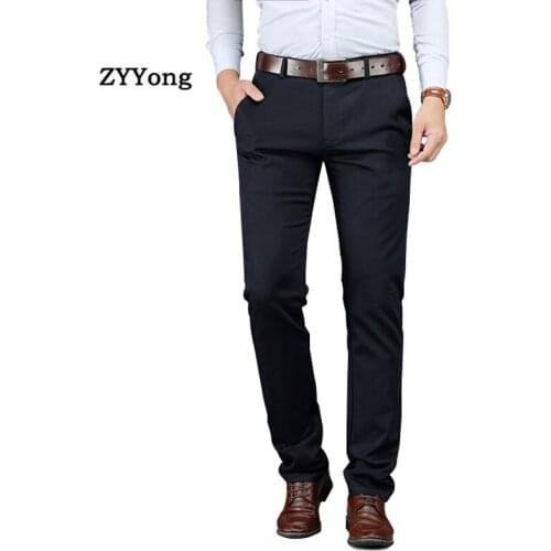 Business Suit Pants For Men Stretch Straight Silk Long Dress Baggy Meeting Office Leisure Black Blue Classic Trousers Size 40