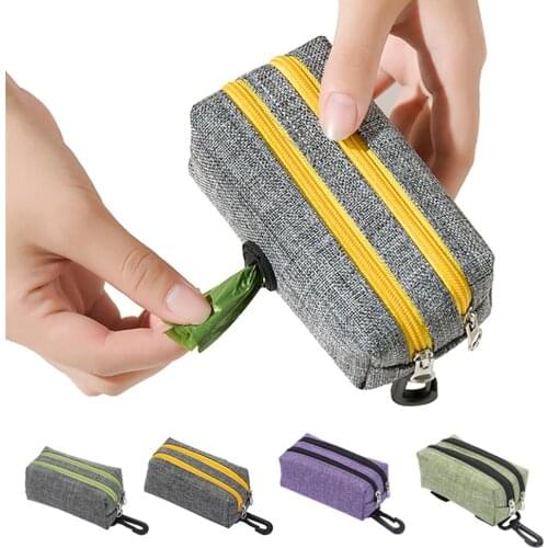 Pets Dog Poop Bag Holder Fabric - Poop Bag Dispenser for Leash - Dog Waste Bag Dispenser Velcro Wall Mount, 2 Zippers Dog Leash
