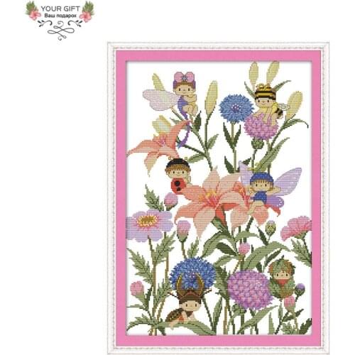 Joy Sunday Counted and Stamped Bee Elves Needlecraft Needlework Needlepoint Embroidery Cross Stitch kits for Home Decor K440