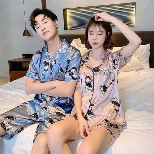 2pc Women Sexy Pijama Sleepwear Satin Sleepwear Printed Short Sleeve Short Pants Pajamas Sleep Wear Loose Intimate Lingerie