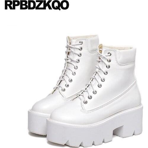 Chunky Booties Cheap 2017 Ankle Platform Shoes High Heel Short Lace Up White Boots Round Toe Fall Elevator Chinese New Fashion