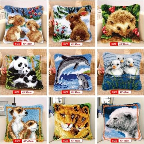 DIY Dropshipping Latch Hook kits Pillow animal Panda Lion Handmade Printed Canvas Cushion Latch Hook Kits Unfinished accessories