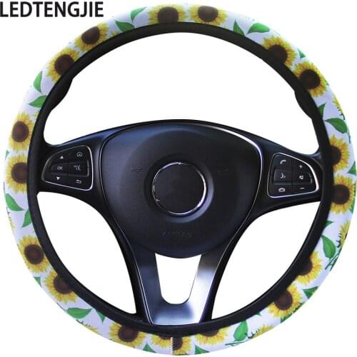 LEDTENGJIE Car Steering Wheel Cover Elastic Without Inner Ring Skull Pattern, Fashionable Interior In Four Seasons